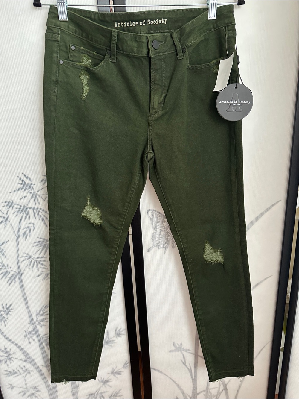 Articles Of Society Dark Olive Distressed Skinny Jeans